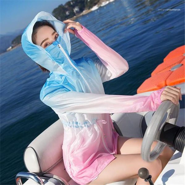 

women sun protective coat gradient color breathable uv resistant jacket light weight outerwear, Black;brown