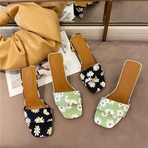 

fashion women slippers mules shoes summer open toe slip on ladies pumps casual thick high heels slides flip flops shoes woman, Black