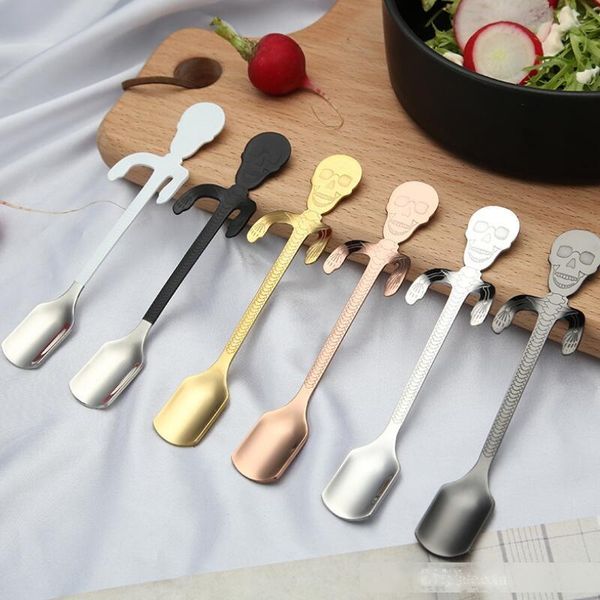 

304 stainless steel skeleton coffee spoon personality skull pattern coffee milk hanging spoon kitchen skull candy spoon lx8639