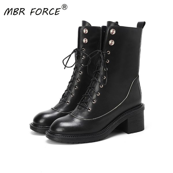 

mbr force genuine leather height increased paltform punk classic boots shoes women ladies ankle motorcycle boots british style, Black