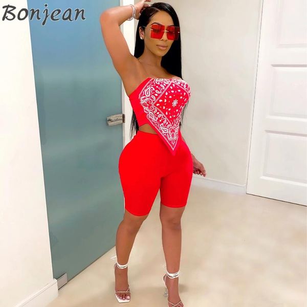 

bonjean women two piece set summer tracksuit totem print bellyband sleeveless crop and shorts party club 2 piece outfits, Gray