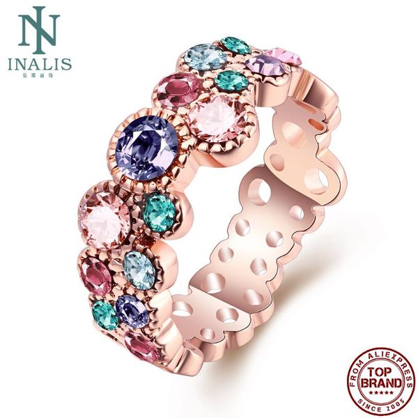 

inalis unique design rose gold color ring for female wedding with colorful cubic zircon bijouterie, Golden;silver
