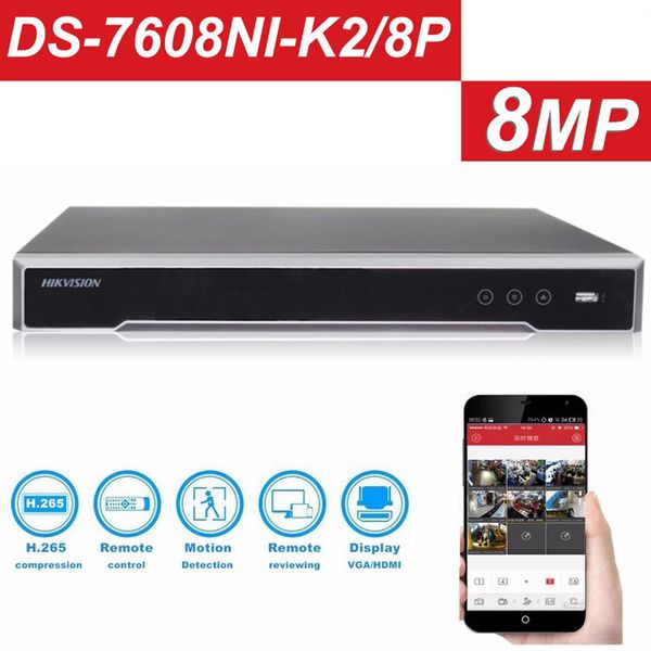 

kits hikvision upgradable 4k h.265 nvr poe 8ch 16ch ds-7608ni-k2/8p ds-7616ni-k2/16p up to 8mp record network video recorder, Black;white