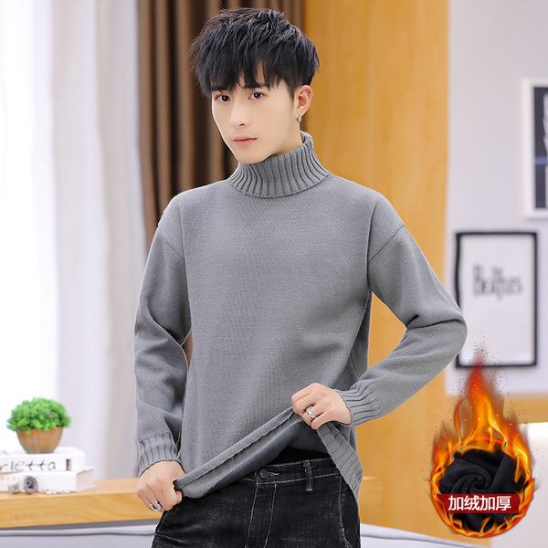 

men's sweaters white gray mens fleece black pullovers turtleneck long sleeve winter insert men sweater casual, White;black
