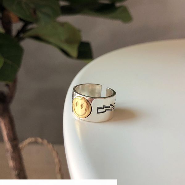 

luxury design 925 sterling silver jewelry ring special golden smile face design ring hiphop design for gift and dairy wearing