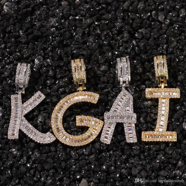 

hip hop micro paved square cz cubic zirconia bling iced out letter pendants necklace for men rapper jewelry gold silver necklace
