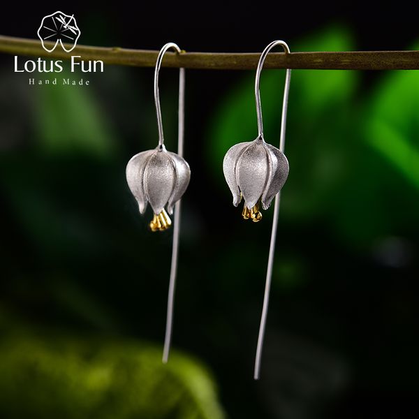 

lotus fun eternal love tulip flower dangle earrings real 925 sterling silver handmade fine jewelry earrings for women bijoux, Golden
