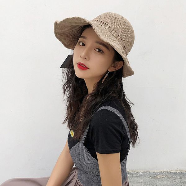 

summer beach fisherman hat cap wide brim bowknot sun protection foldable travel jl, Blue;gray