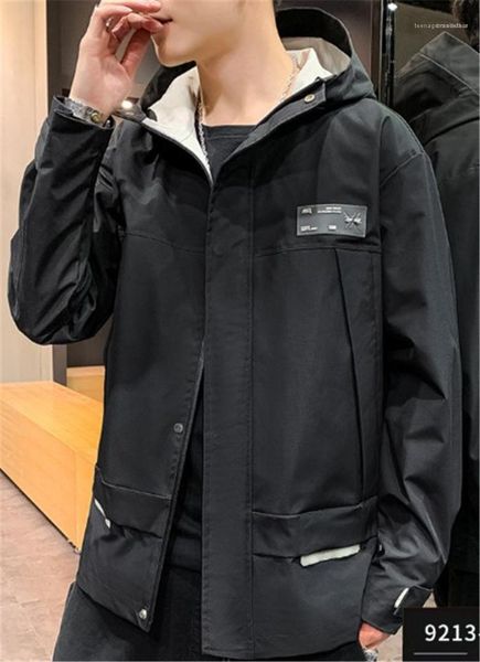 

mens coats with pockets long sleeved solid color mens clothing mens designer hooded jacket with zipper, Black;brown
