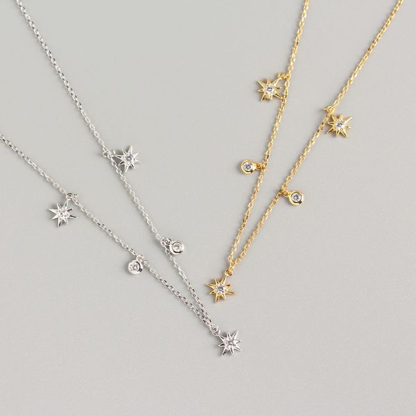 

ypay 100% genuine 925 sterling silver chain necklaces for women europe ins geometric stars zircon necklace fine jewelry ymn205