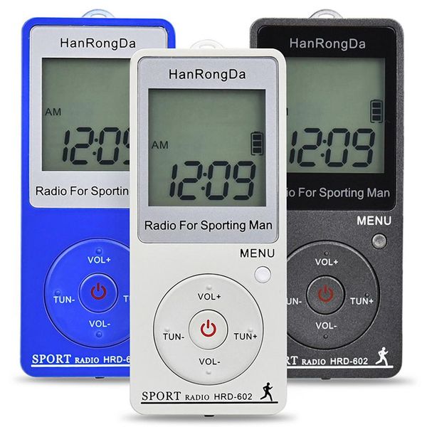 

cgjxsportable radio receiver fm /am radio lcd display lock button pocket radio with earphone sports pedometer hrd -602