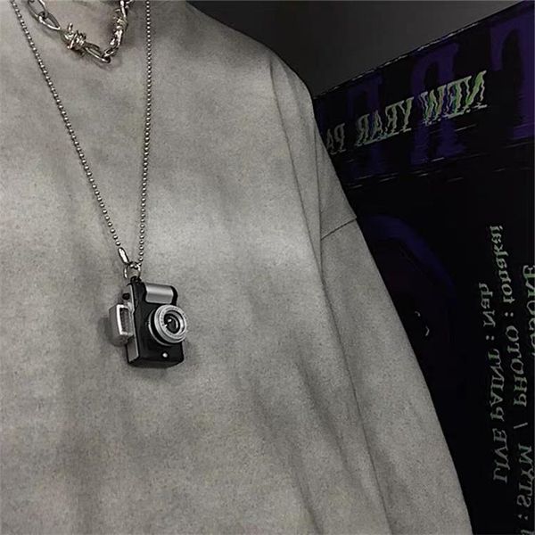 

new cool flash camera pendant stainless steel necklace, vintage long chain punk jewelry for women man friendship girl gifts, Silver