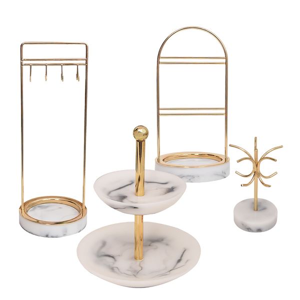 

4 style marbling resin retro nordic jewelry organizer rack display earings stand vintage room counter showcase jewelry packaging t200808, Black;white
