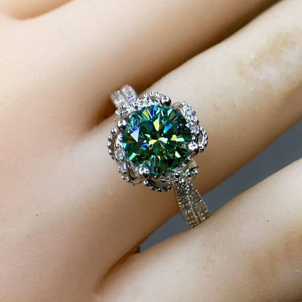 

meibapj 1 carat green moissanite diamond flower ring for women 925 sterling silver fine wedding jewelry t200905, Slivery;golden