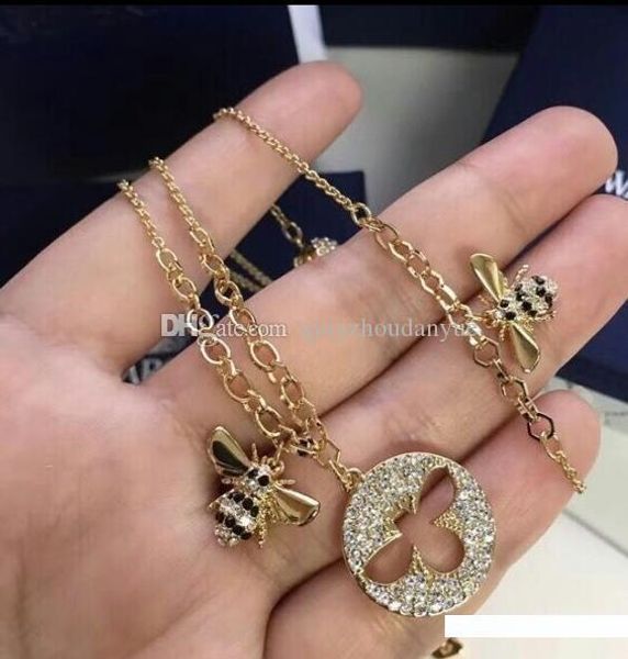 

stylish and delicate micro-encrusted diamond sweet bee shines japanese and korean version of the simple wild jewelry necklace bracelet femal, Black