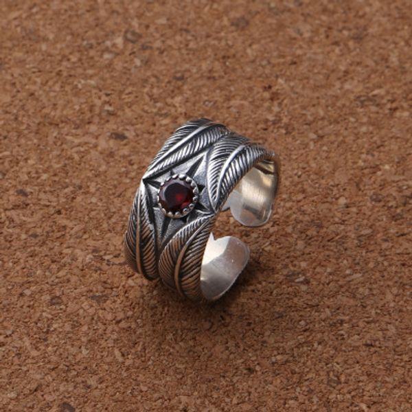 

wholesale s925 sterling silver ring fashion cool feather vintage thai silver men and women ring