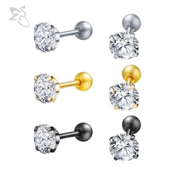 

earring fashion jewelry four prong set clear cz16g tragus ear stud earrings for women fashion ear piercing stud earring pendient, Golden;silver