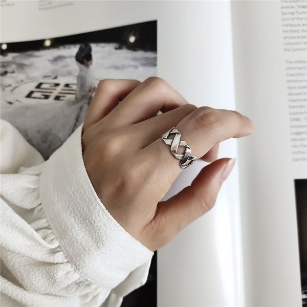 

ruiyi real 925 sterling silver minimalism overlapping weaving niche rings for women fashion korean japanese new style girl rings, Golden;silver