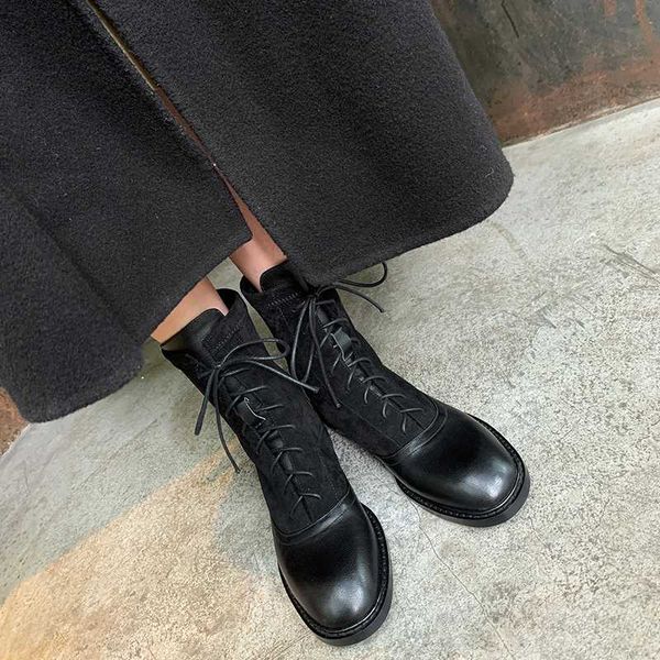 

gomulador women shoes women fashion genuine leather work boot lace-up, Black