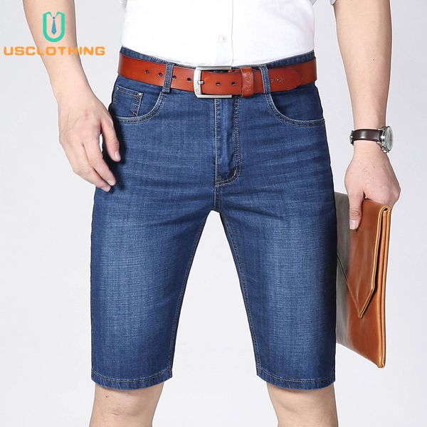 

new short jeans men brand stretch denim business casual straight jeans design short men blue jean loose shorts pants 40 42 nb45