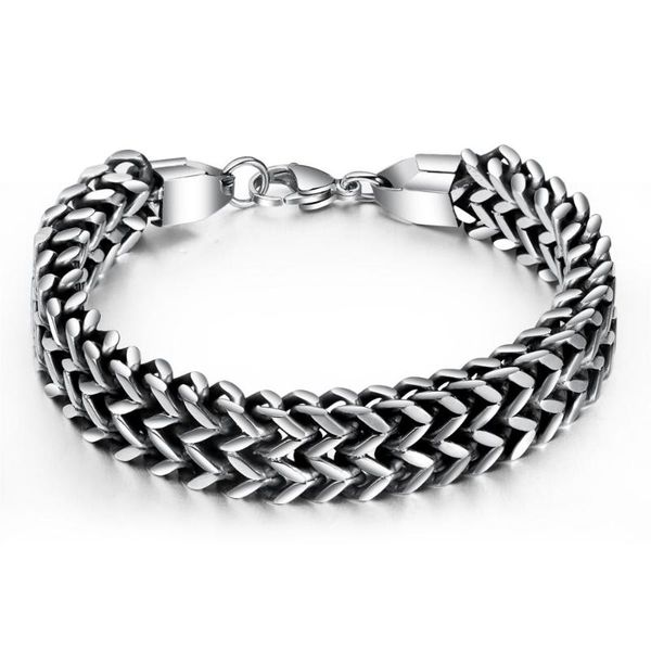 

link, chain punk stainless steel link bangle bracelet for man classic cuff hand jewelry gift drop, Black
