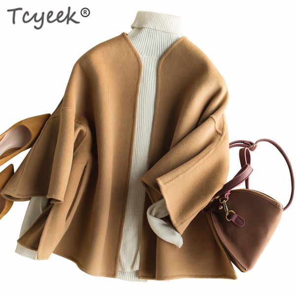 

tcyeek элегантные дамы 100% шерсти пальто женщины осень зима abrigo mujer 2020 корейский винтажная шерстяная куртка женщин fit шинель 1642, Black