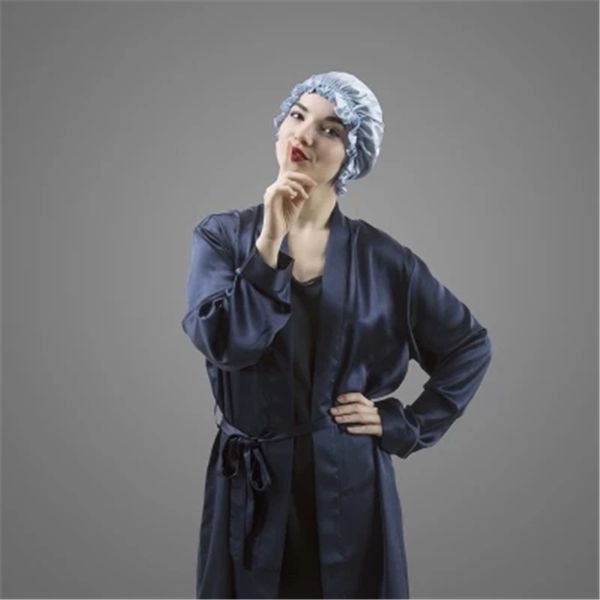 

alx-2020 household hat /silk evening cap sleep hat protect hair caps household monthly cap season thin style, Blue;gray