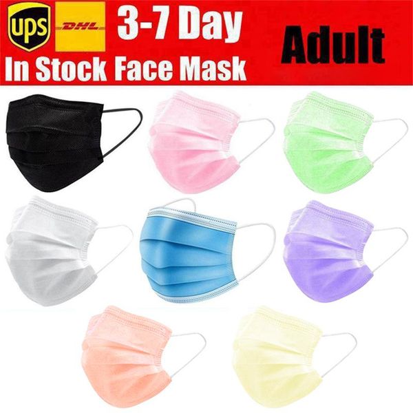 

In Stock 8 Colors Disposable Face Masks Black Pink White with Elastic Ear Loop 3 Ply Breathable Dust Air Anti-Pollution Face Mask Mouth Mask