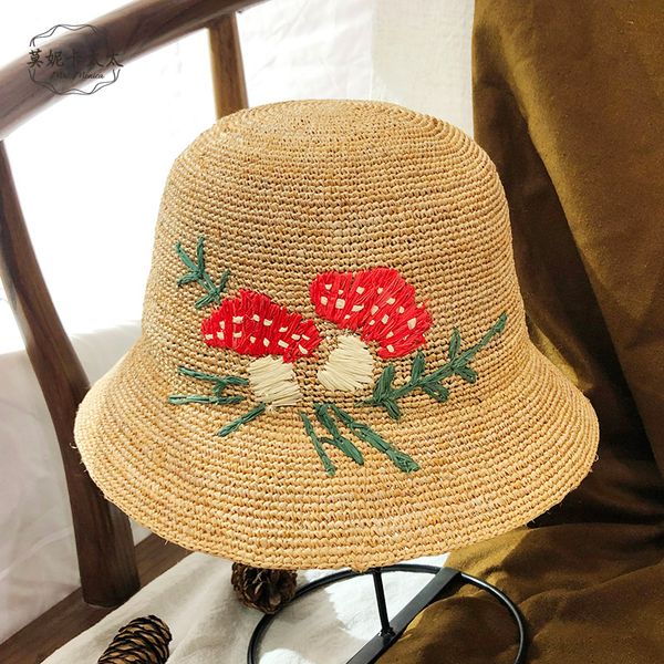 

laffi straw hat female summer handmade crochet strawberry hat travel folding sun, Blue;gray