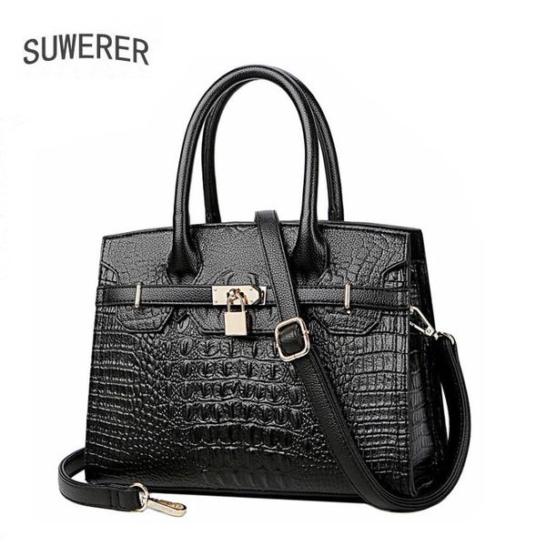

suwerer new women leather bags fashion real crocodile pattern luxury handbags women bags designer tote