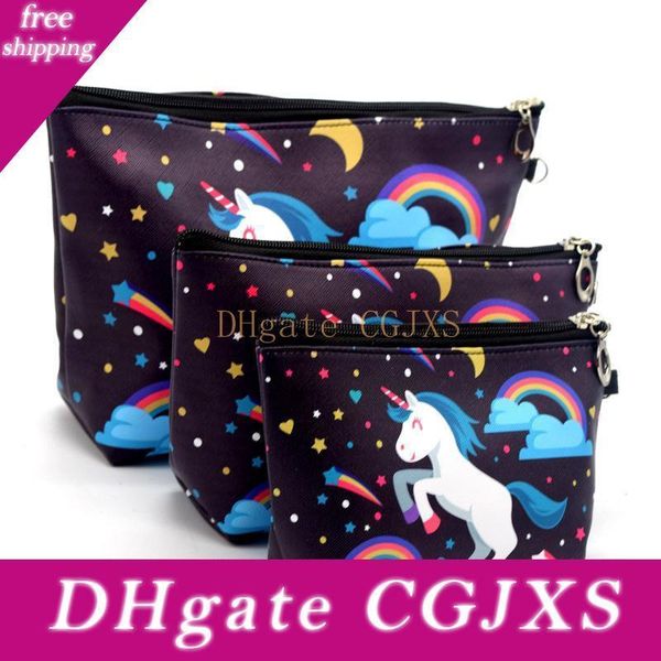 

21 styles choose 3pcs /set print flower and unicorm makeup bag organizer set cosmetic bag for travel toiletry bags