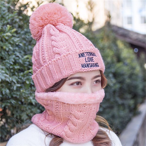 

chic winter knitted beanies hats women thick warm wool hat skullies cap female knit bonnet beanie caps outdoor riding 2pcs/sets, Blue;gray