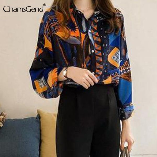 

retro printed shirts women fashion turn-down collar oversized shirt womens button blouses 2020 new blusas mujer de moda, White