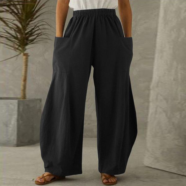 

2020 zanzea autumn trouser vintage solid wide leg pants women casual elastic waist long pantalon female palazzo turnip plus size, Black;white