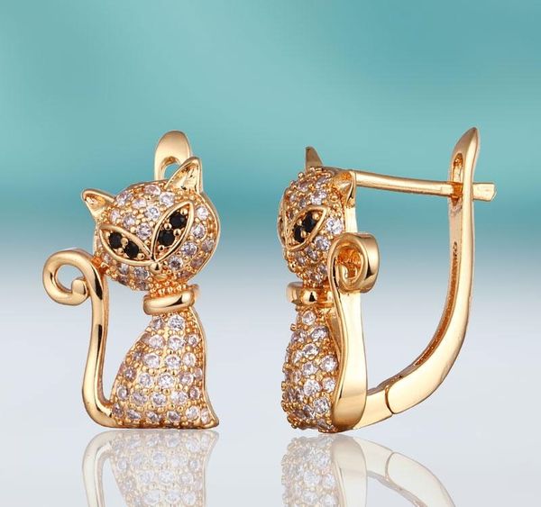 

creative design cat shape cubic zirconia stud earrings gold silver color plated cz animal earrings for women jewelry unique01, Golden;silver