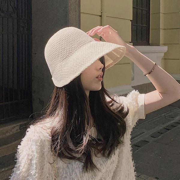 

summer hat female hollow breathable fisherman hat outdoor sun japanese art sun, Blue;gray