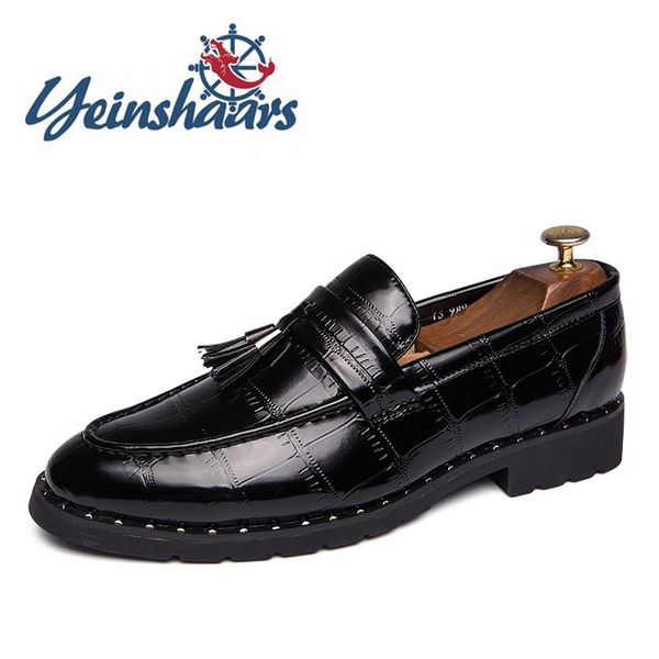 

mens shoes casual leather shoes brand flats tassel loafers elegant designer comfy printed fashion party dress, Black