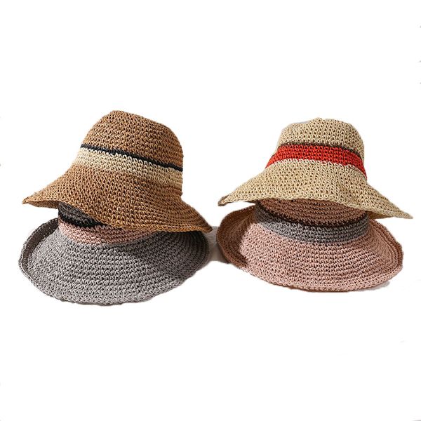 

new color matching decorative dome straw hat ladies hand-woven personality straw hat outdoor play sun spring summer 2020, Blue;gray