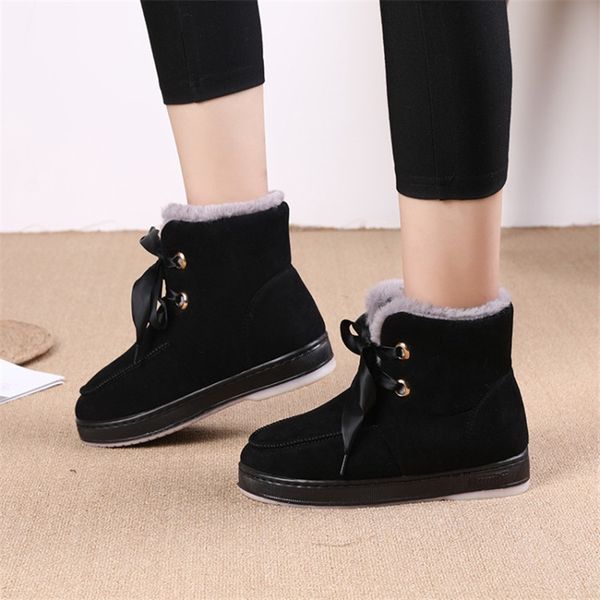 

2020 women winter snow boots warm flat shoes plus size platform shoes ladies flock fur women's suede ankle boots female, Black
