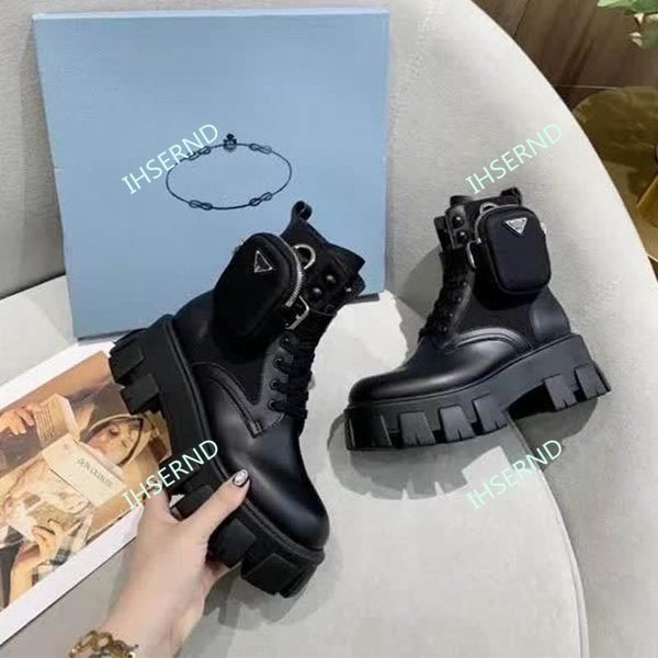 

prada 2020 новые мужские и женские кожаные толстой подошве последние сумки сапоги голенище ботинки импульсно тройной мартин сапоги размер 36, Black