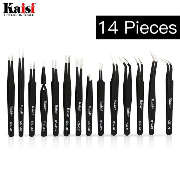 

shade 14pcs esd tweezers set stainless steel precision repair for electronic mobile phone tools kit blackhead removal