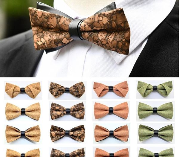 

men trendy bow tie pre-tied bowties wedding party accessories cork wood bow ties bwtrs0331, Black;gray