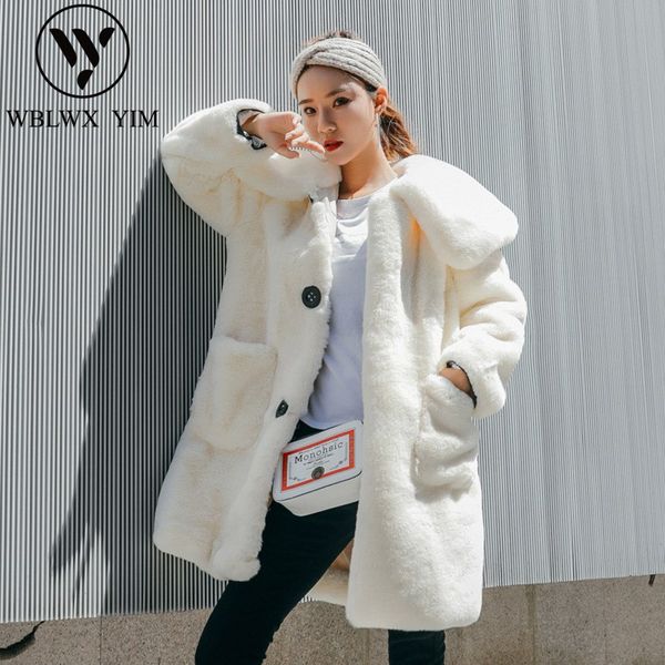 

winter coat women faux rex fur coat fashion doll collar fur jacket women thick warm long loose overcoat, Black