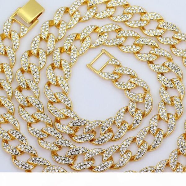 

designer jewelry iced out bling rhinestone crystal goldgen finish miami cuban link chain men's hip hop necklace jewelry 18, 20, 24, 30, Silver