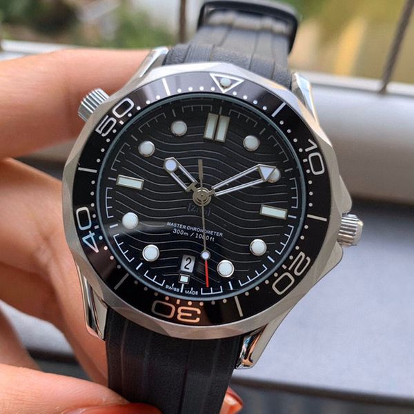 

rubber strap glass back fashion mens 42mm diver mechanical automatic men watches movement 300m watch watches wristwatches montre de luxe, Slivery;brown