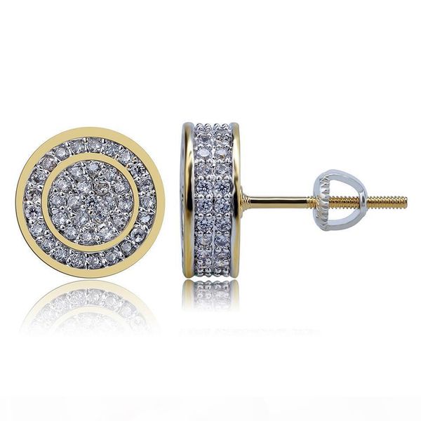 

18k gold hiphop cz zircon round stud earrings 0.7 0.8 1.2cm for men women and girls diamond earrings studs rock rapper jewelry wholesale, Golden;silver