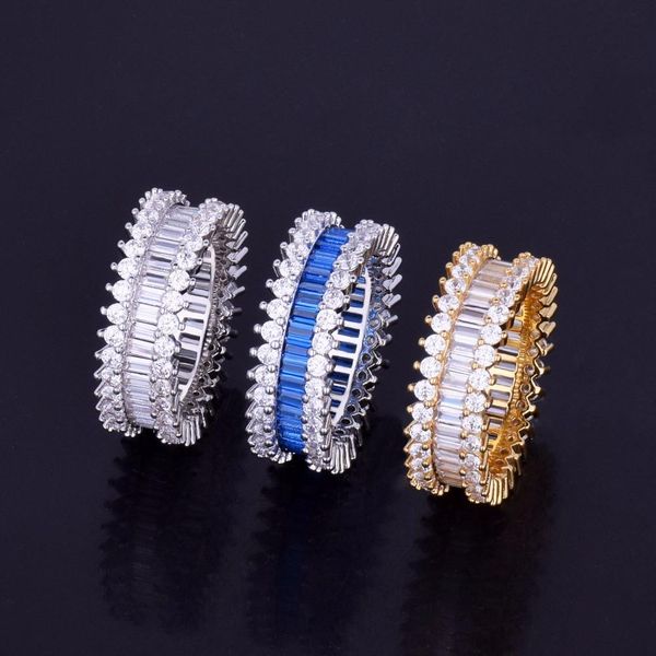 

simple step square couple ring blue zircon men's ring copper materical charm ring, Silver