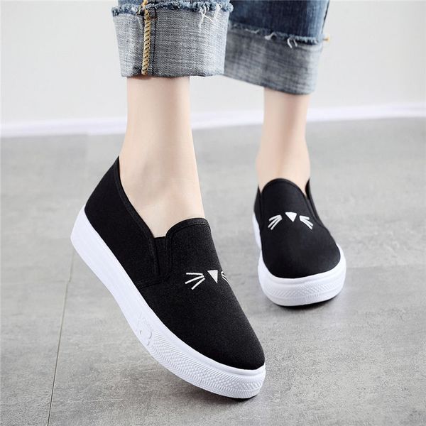 

cresfimix zapatos mujer women cute height increased white canvas shoes classic black shoes for teenager student school a6179