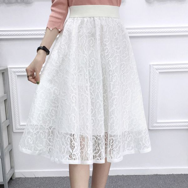 

2020 summer elegant knee-length high waist skirts black women double layers skirt white mesh tutu pleated skirt