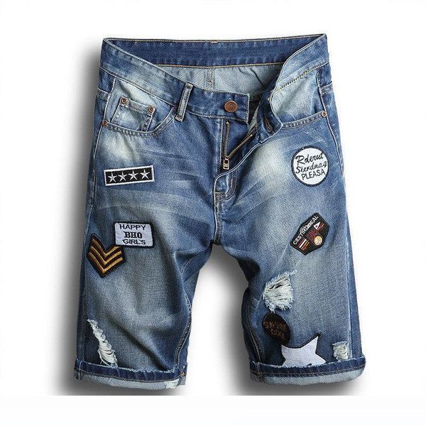 

summer mens ripped jeans fashion stylist men shorts straight pants mens short knee homme casual jean size 28-40, Blue